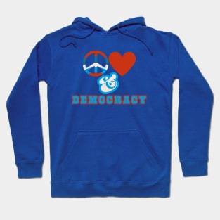 Peace, Love, and Democracy Retro Red, White, and Blue Style Hoodie